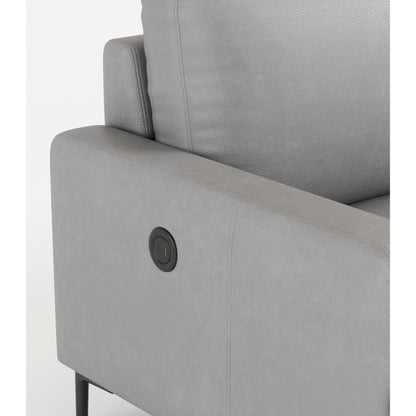 Canapé 3 places en cuir véritable gris clair de luxe 77 pouces avec chargeur USB pour le salon