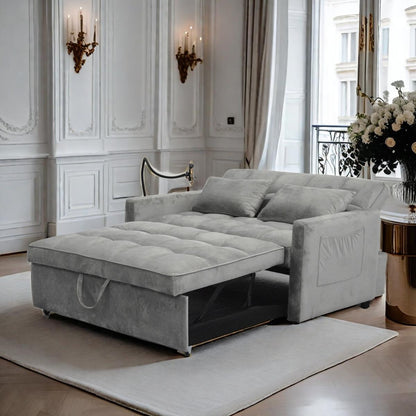 Canapé-lit convertible gris clair moderne 54,33 pouces avec dossier inclinable et support pour téléphone