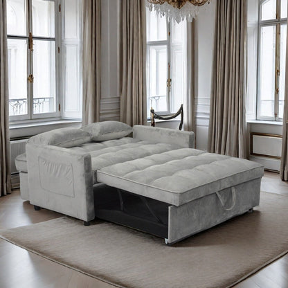 Canapé-lit convertible gris clair moderne 54,33 pouces avec dossier inclinable et support pour téléphone