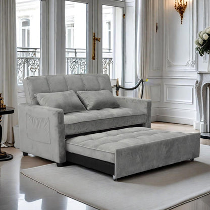 Canapé-lit convertible gris clair moderne 54,33 pouces avec dossier inclinable et support pour téléphone