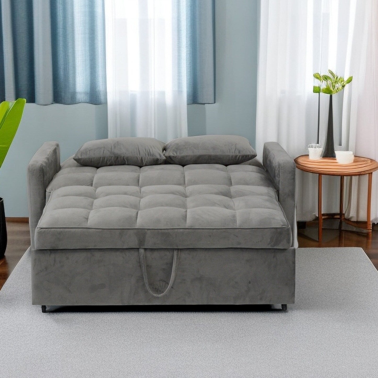 Canapé-lit convertible gris clair moderne de 55,2 po avec dossier inclinable pour salon