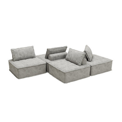 Ensemble de canapés modulaires carrés surdimensionnés gris clair 4 pièces en chenille avec coussins en mousse haute densité, combinaison libre