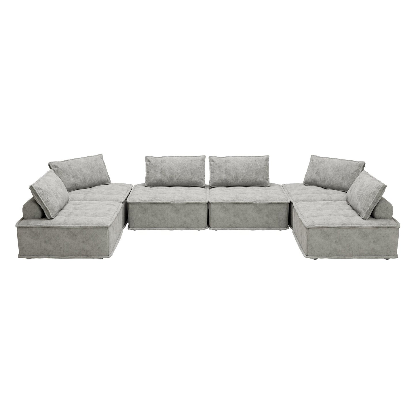 Ensemble de canapés modulaires carrés surdimensionnés gris clair 6 pièces en chenille avec coussins en mousse haute densité, combinaison libre