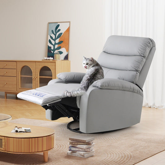 Fauteuil inclinable manuel pivotant à 360° en cuir synthétique gris clair avec protection anti-salissure pour les pieds et tissu anti-rayures pour chats