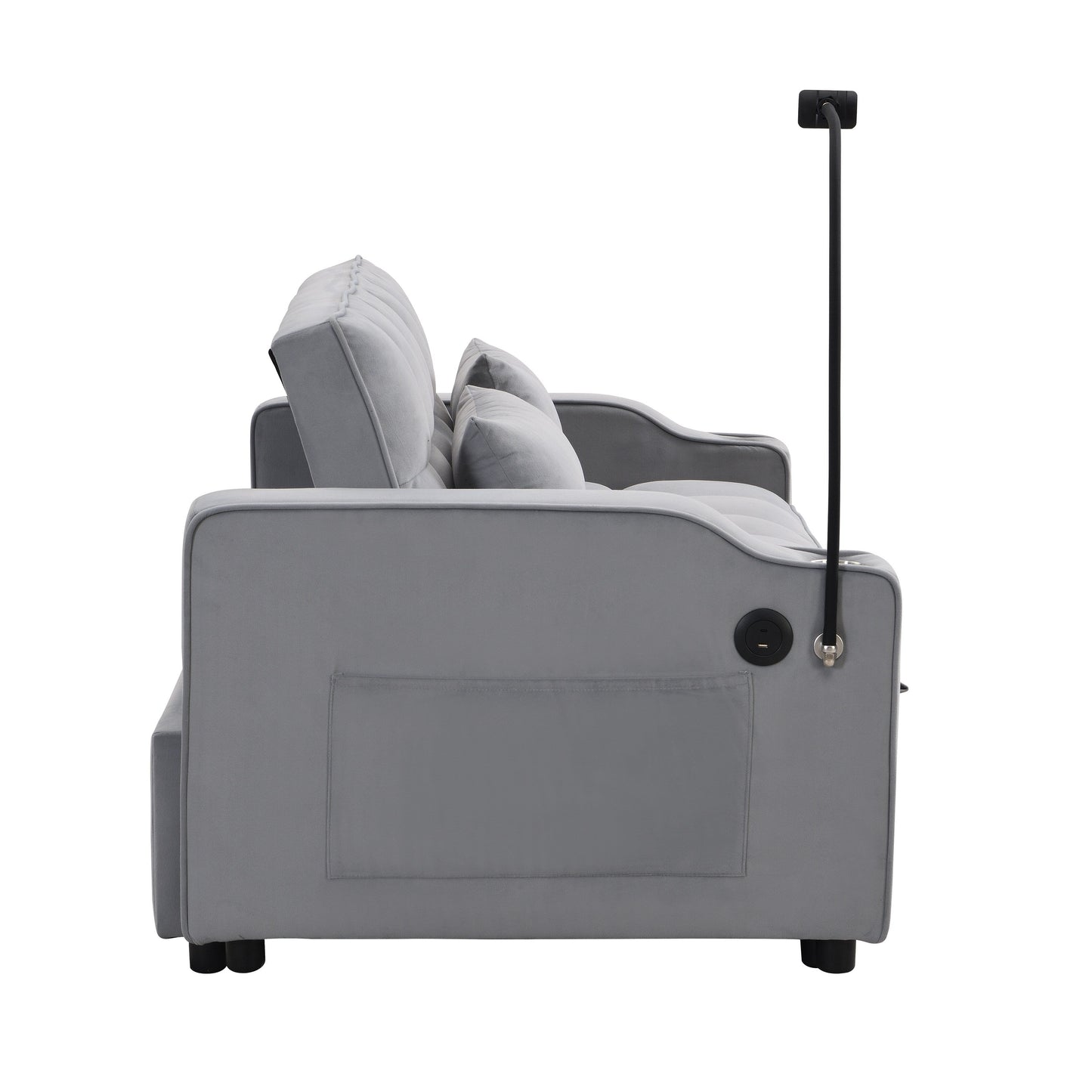 Canapé-lit convertible en velours gris clair avec dossier réglable