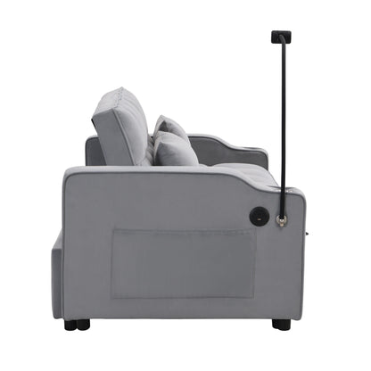 Canapé-lit convertible en velours gris clair avec dossier réglable