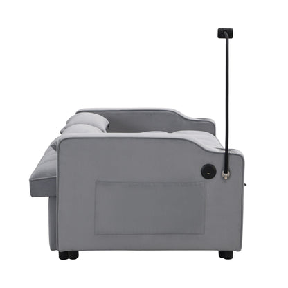 Canapé-lit convertible en velours gris clair avec dossier réglable