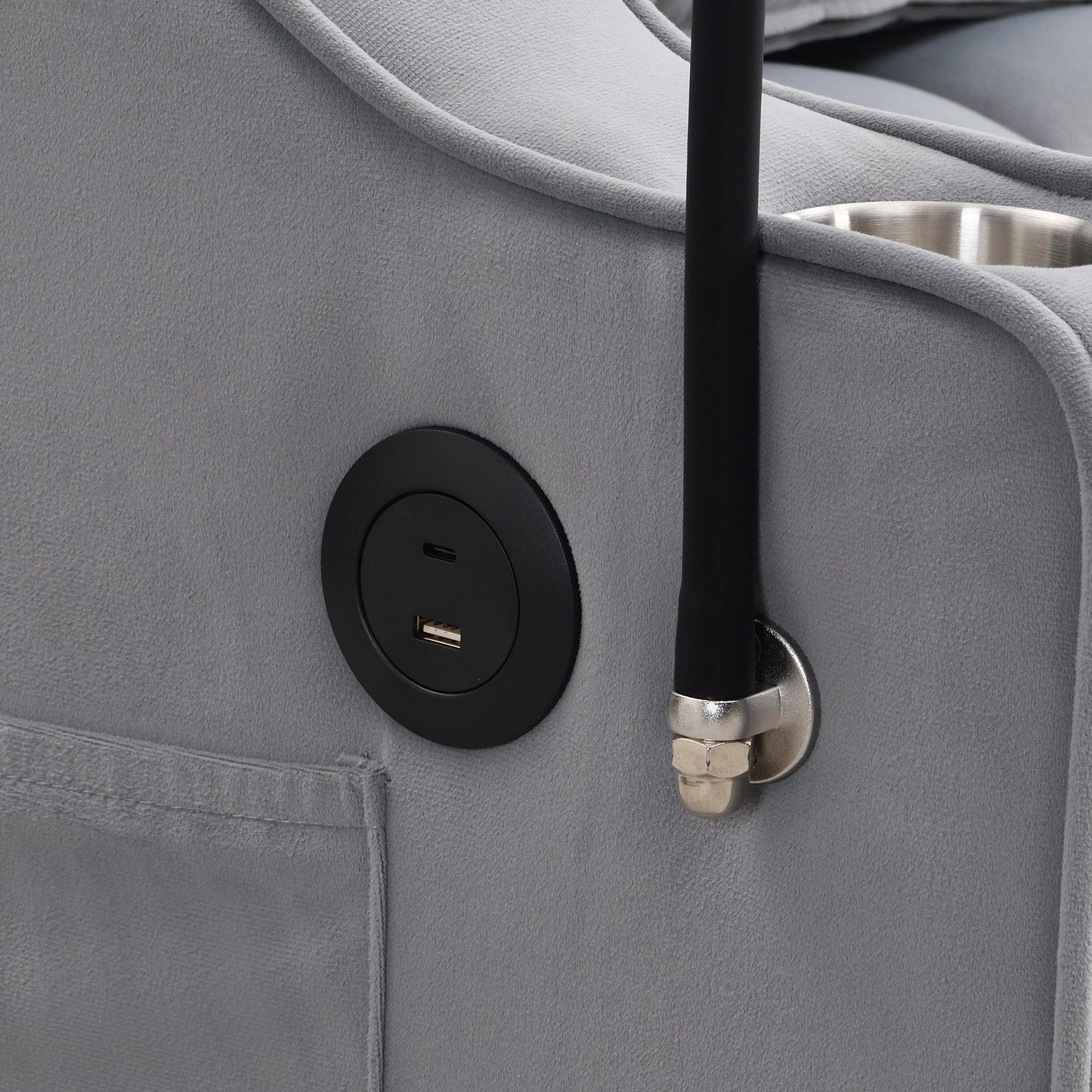 Canapé-lit convertible en velours gris clair avec dossier réglable