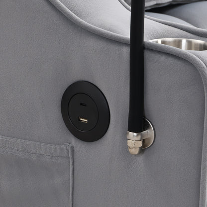 Canapé-lit convertible en velours gris clair avec dossier réglable