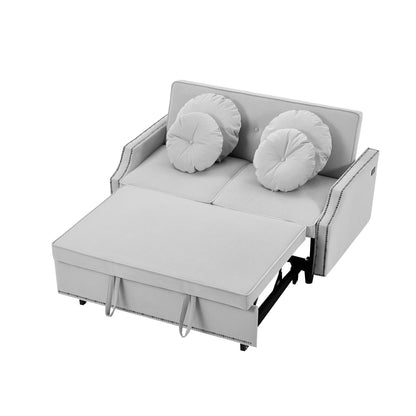 Canapé-lit réglable en polyester gris clair 54,7 avec deux ports USB et quatre coussins lombaires à motifs floraux