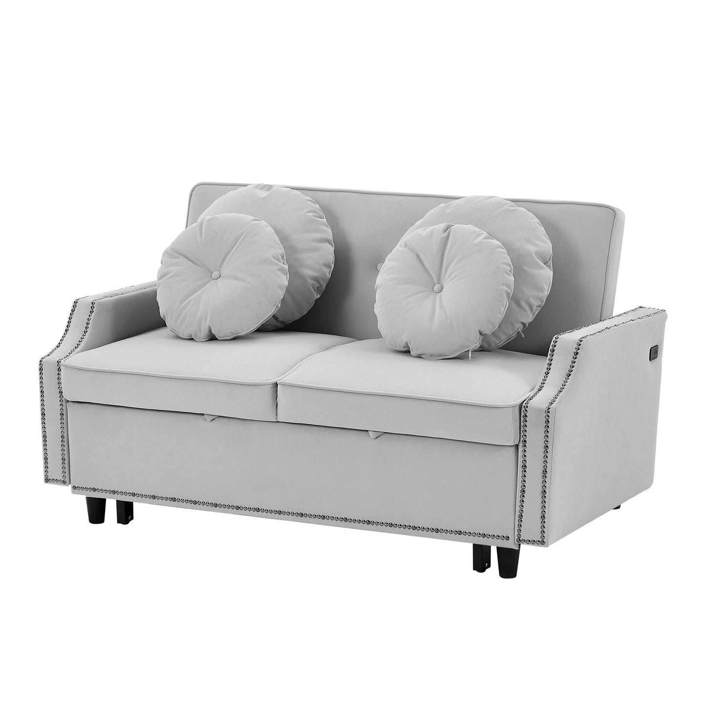 Canapé-lit réglable en polyester gris clair 54,7 avec deux ports USB et quatre coussins lombaires à motifs floraux