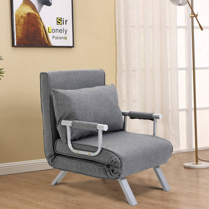 Canapé-lit convertible 5 positions pliable gris clair 73 places avec oreiller et cadre en acier pour le bureau à domicile