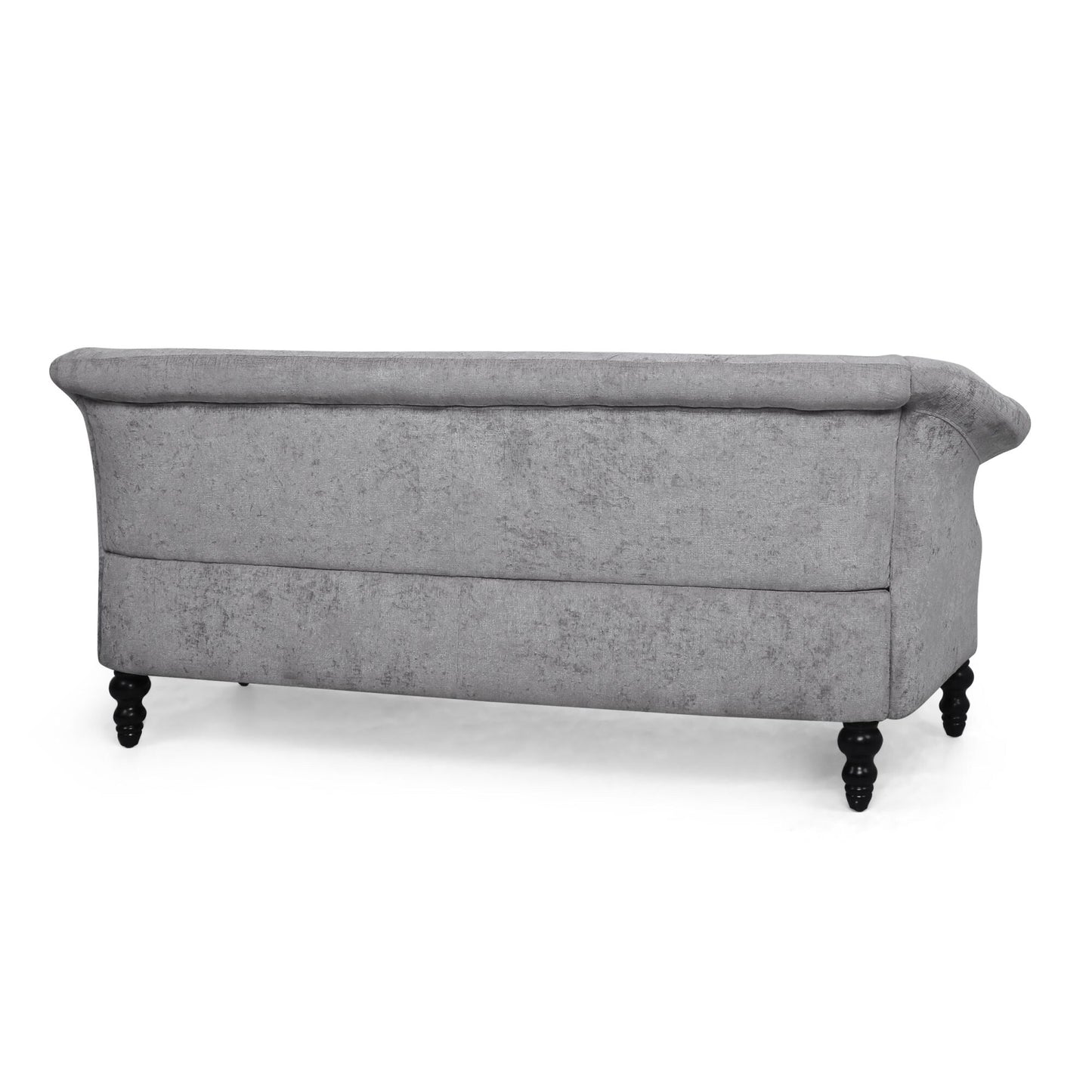 Canapé capitonné en velours gris clair 75 avec accoudoirs évasés et assise profonde et pieds en bois pour le salon
