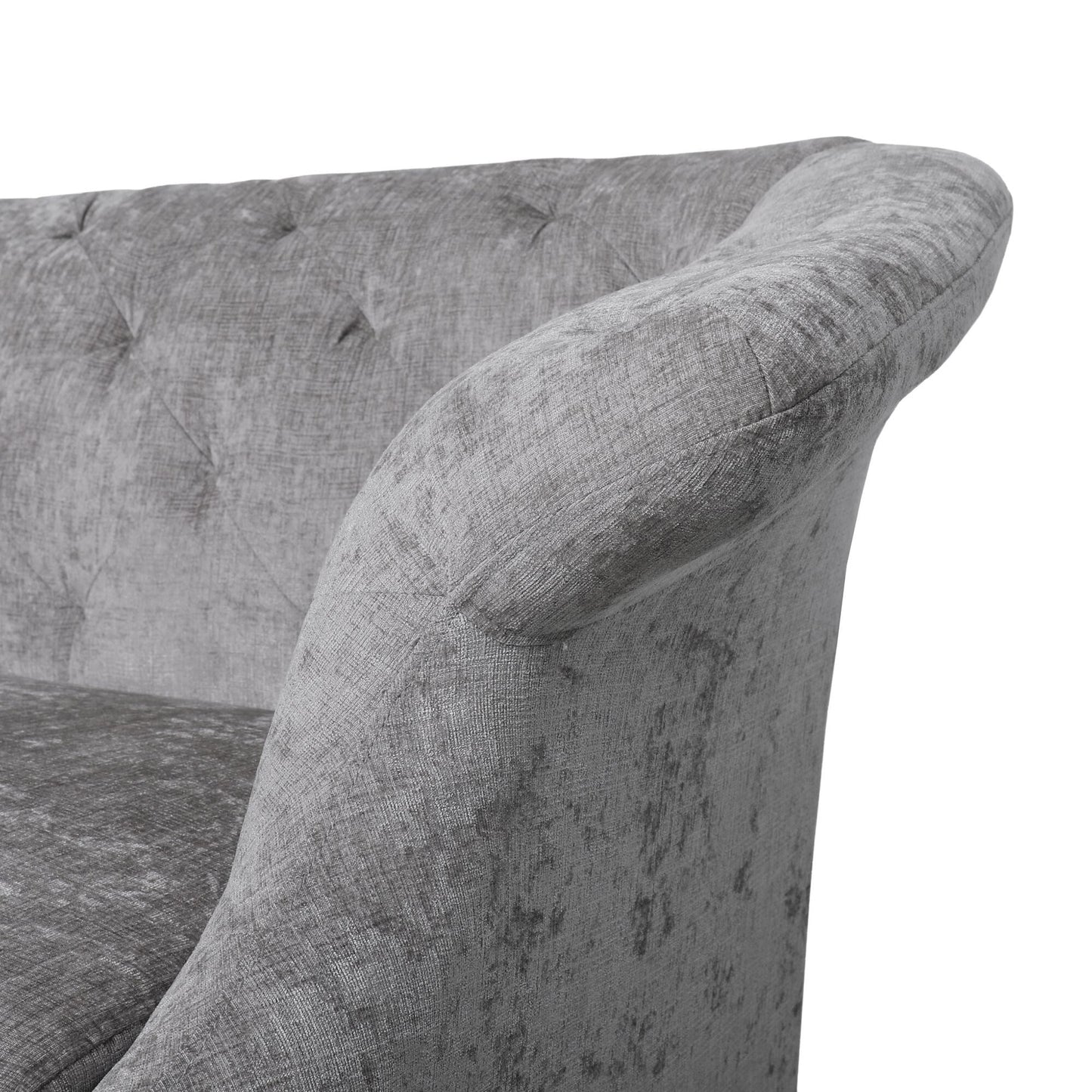 Canapé capitonné en velours gris clair 75 avec accoudoirs évasés et assise profonde et pieds en bois pour le salon