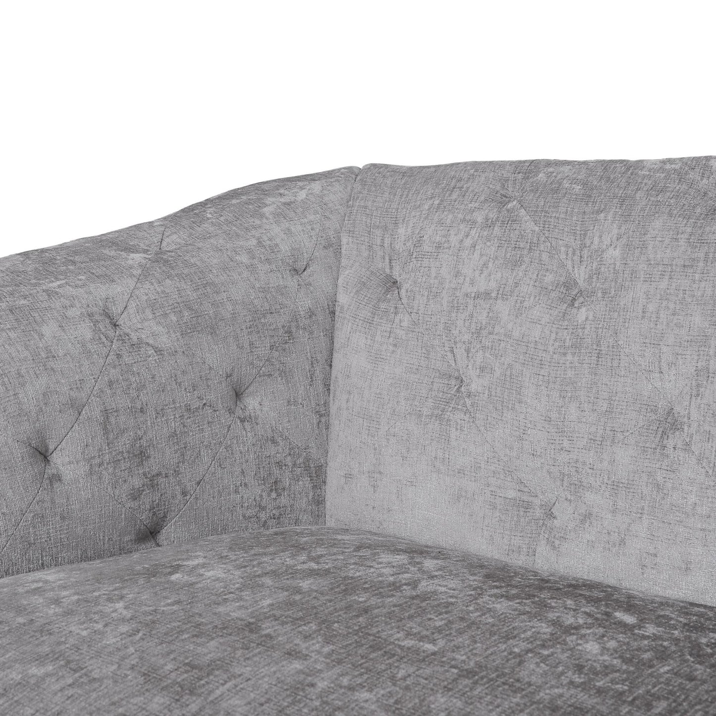 Canapé capitonné en velours gris clair 75 avec accoudoirs évasés et assise profonde et pieds en bois pour le salon