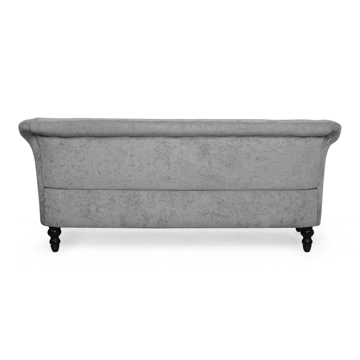 Canapé capitonné en velours gris clair 75 avec accoudoirs évasés et assise profonde et pieds en bois pour le salon