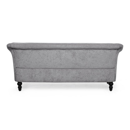 Canapé capitonné en velours gris clair 75 avec accoudoirs évasés et assise profonde et pieds en bois pour le salon