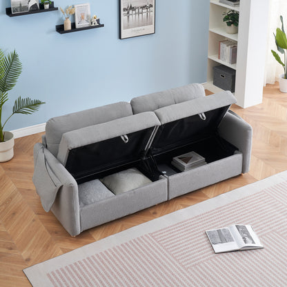 Canapé 3 places rembourré en tissu Teddy gris clair 79,50 $ avec rangement d'assise dissimulé pour le salon