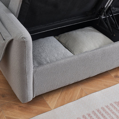 Canapé 3 places rembourré en tissu Teddy gris clair 79,50 $ avec rangement d'assise dissimulé pour le salon