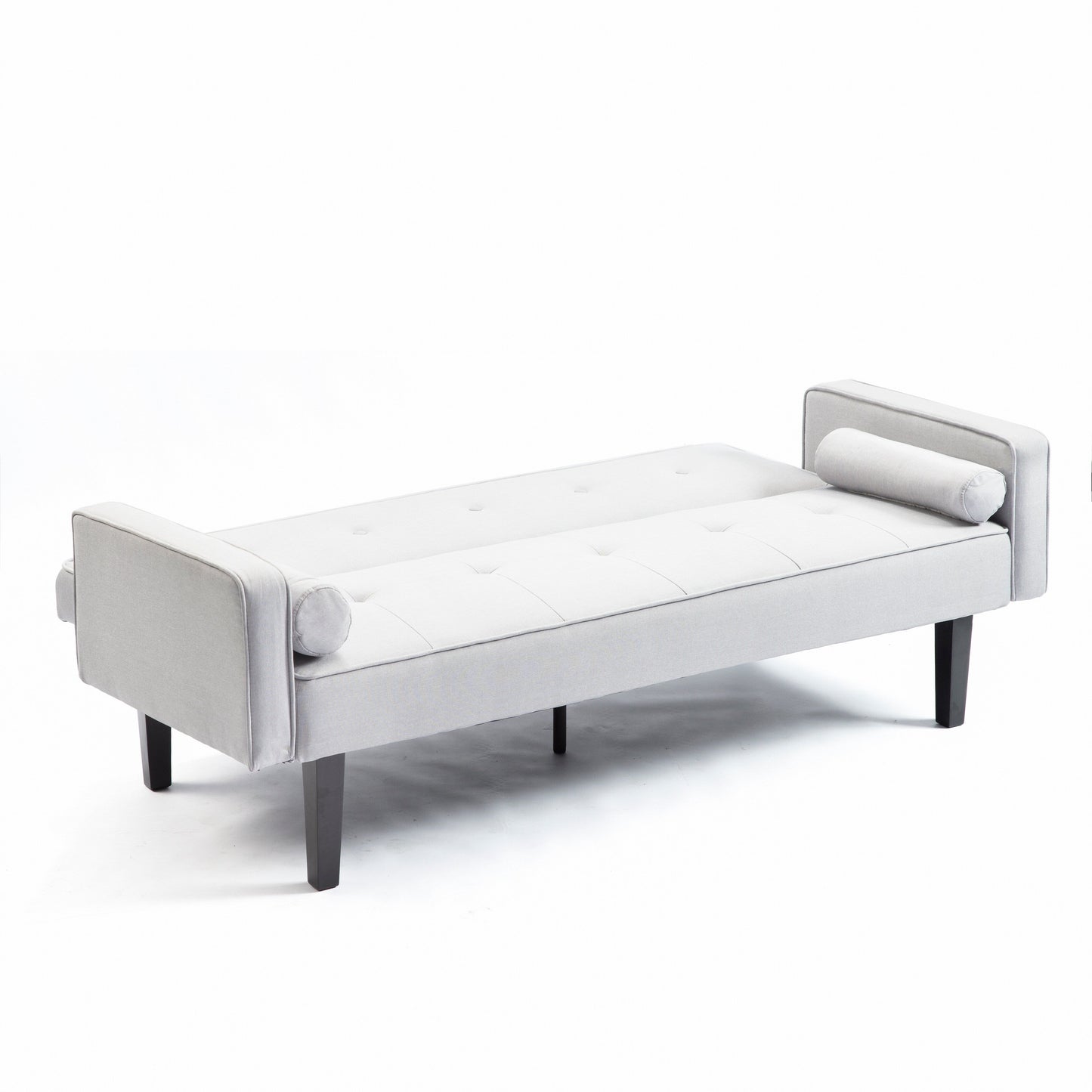 Canapé-lit futon 3 places convertible gris clair avec pieds en bois