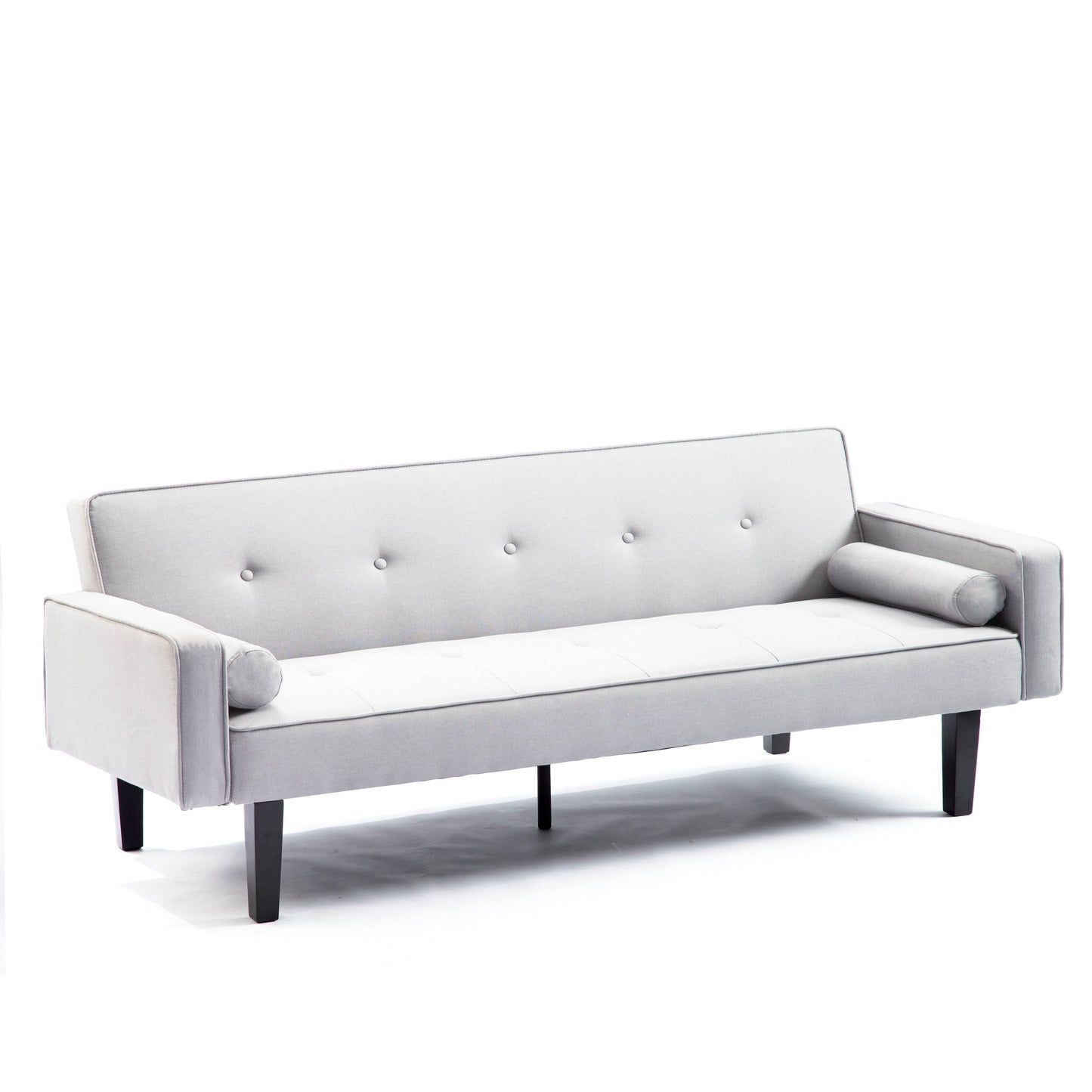 Canapé-lit futon 3 places convertible gris clair avec pieds en bois