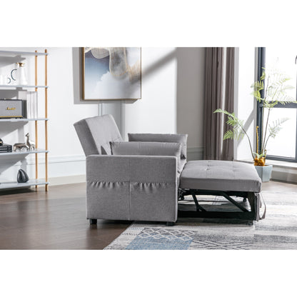 Canapé-lit convertible en lin gris clair avec poche latérale