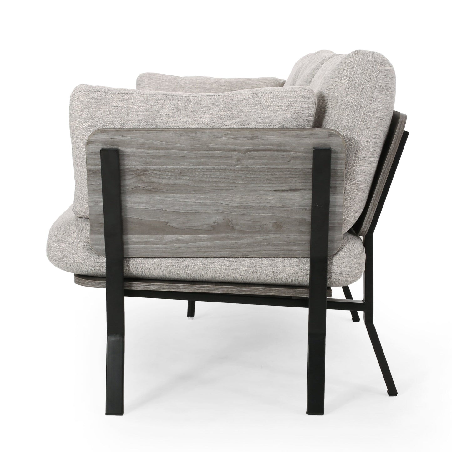 Canapé 3 places gris clair moderne 80,25 avec accoudoirs évasés, coussins et pieds en bois pour le salon