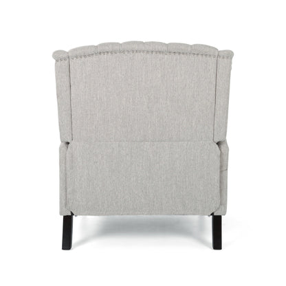 Fauteuil inclinable rembourré surdimensionné gris clair avec repose-pieds, dossier capitonné et clous décoratifs