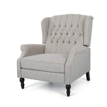 Fauteuil inclinable rembourré surdimensionné gris clair avec repose-pieds, dossier capitonné et clous décoratifs