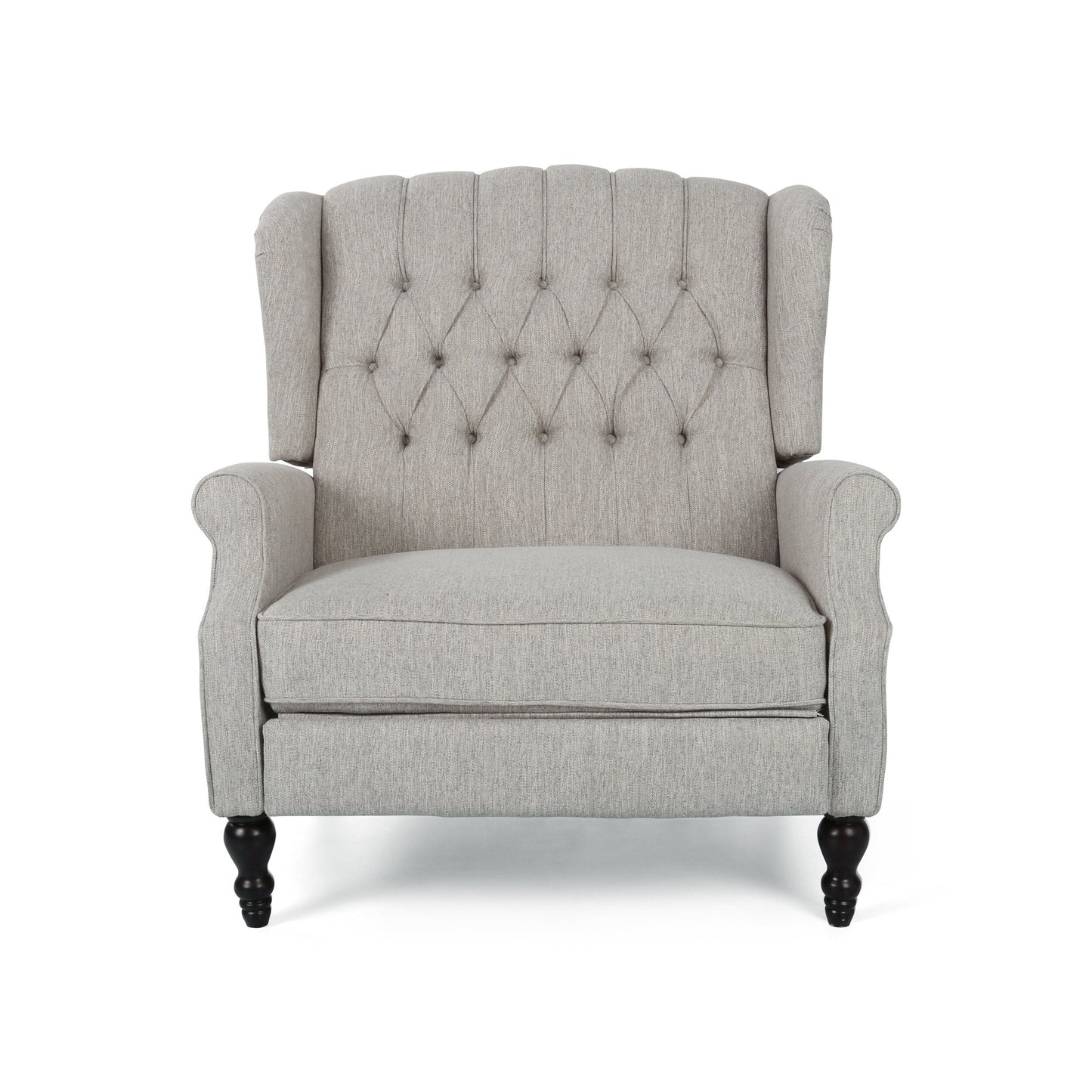 Fauteuil inclinable rembourré surdimensionné gris clair avec repose-pieds, dossier capitonné et clous décoratifs