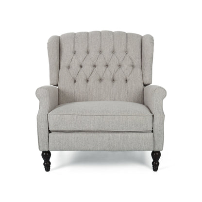 Fauteuil inclinable rembourré surdimensionné gris clair avec repose-pieds, dossier capitonné et clous décoratifs