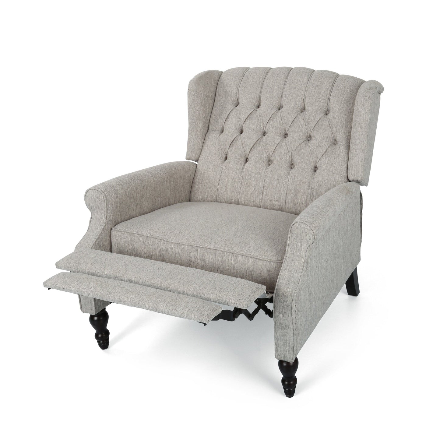 Fauteuil inclinable rembourré surdimensionné gris clair avec repose-pieds, dossier capitonné et clous décoratifs