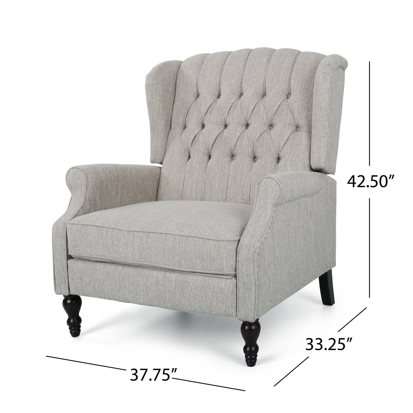 Fauteuil inclinable rembourré surdimensionné gris clair avec repose-pieds, dossier capitonné et clous décoratifs