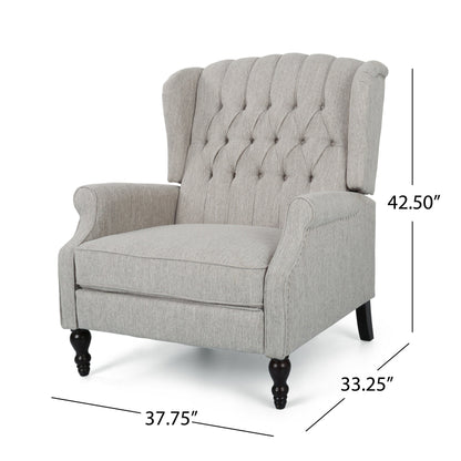 Fauteuil inclinable rembourré surdimensionné gris clair avec repose-pieds, dossier capitonné et clous décoratifs