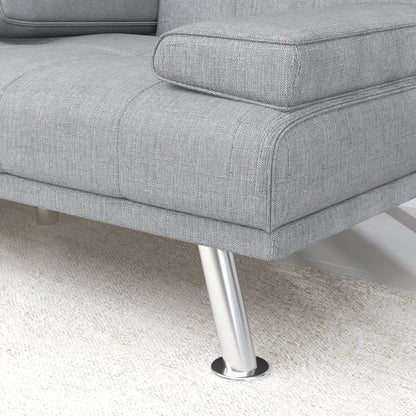 Canapé-lit 66 places rembourré gris clair avec 2 porte-gobelets et pieds en acier inoxydable pour le salon