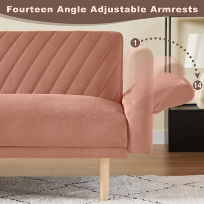 Canapé-lit convertible futon rose clair avec oreillers