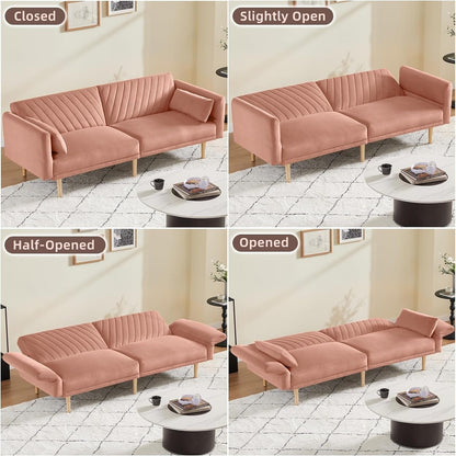 Canapé-lit convertible futon rose clair avec oreillers