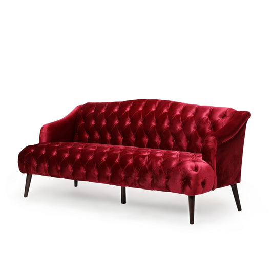 Canapé Lilah, capitonné, point diamant, velours bordeaux doux, 185 cm