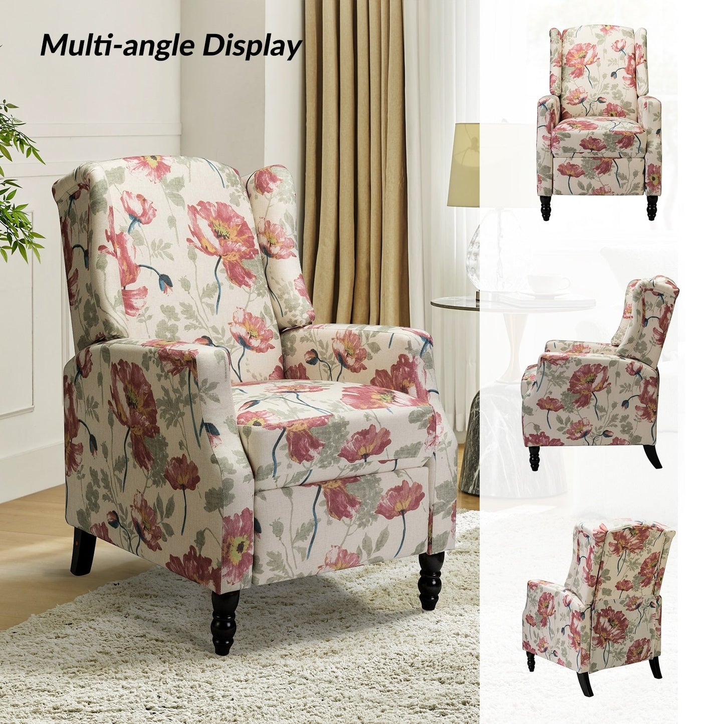 Fauteuil inclinable manuel Damaris de style Mid-Century Modern avec dossier à oreilles par HULALA HOME