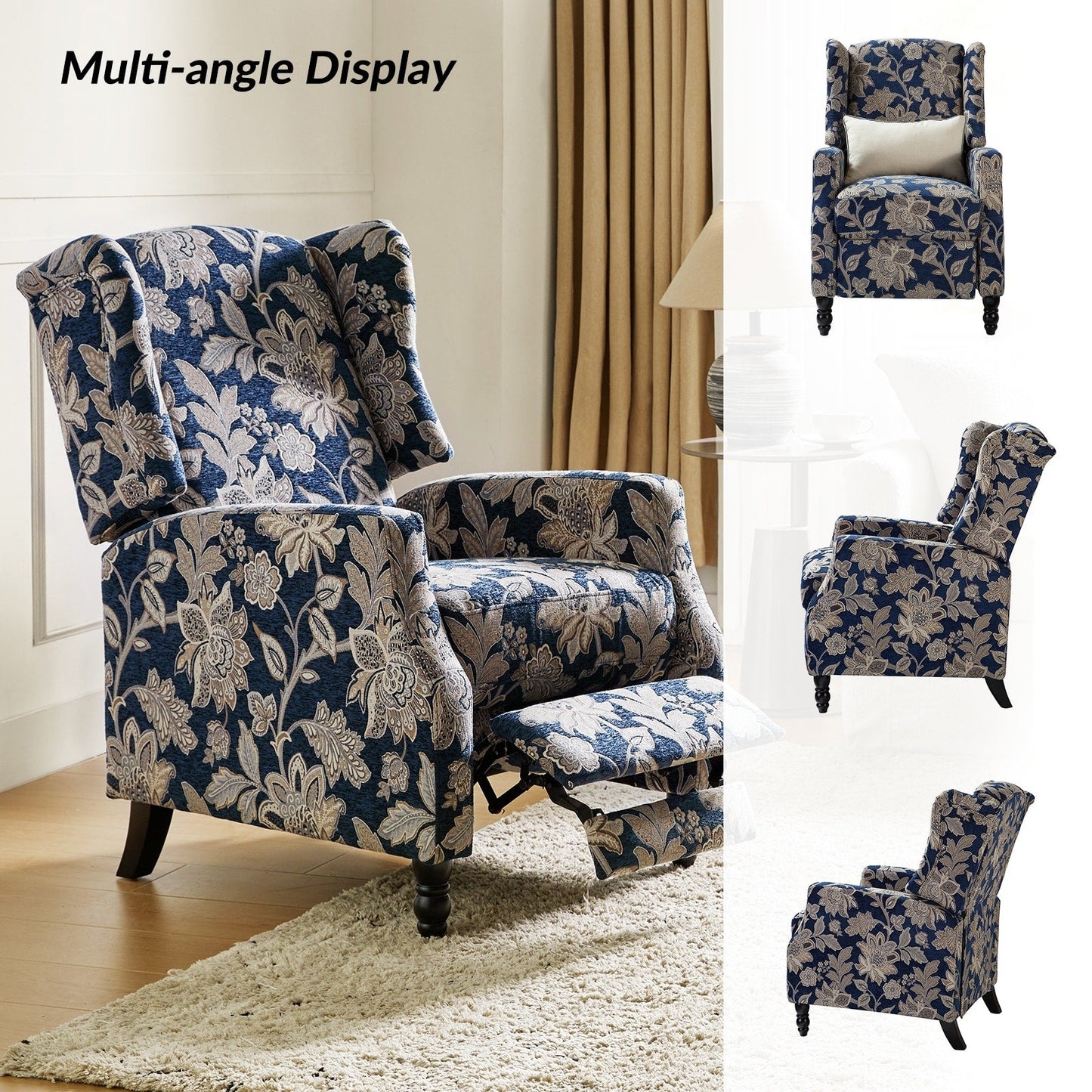 Fauteuil inclinable manuel Damaris de style Mid-Century Modern avec dossier à oreilles par HULALA HOME