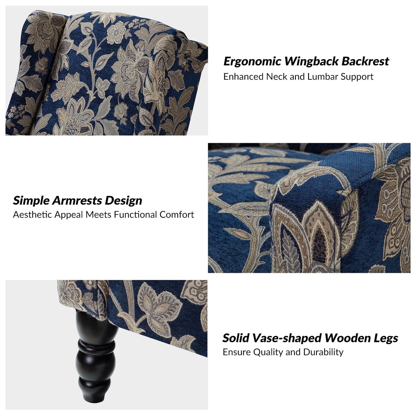 Fauteuil inclinable manuel Damaris de style Mid-Century Modern avec dossier à oreilles par HULALA HOME