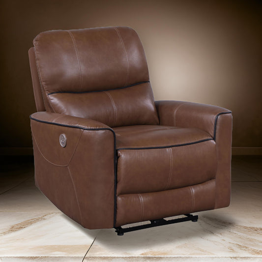 Fauteuil inclinable électrique Lima, similicuir marron, port USB, coussins en mousse