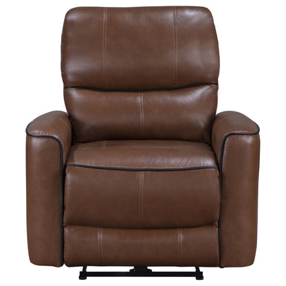 Fauteuil inclinable électrique Lima, similicuir marron, port USB, coussins en mousse