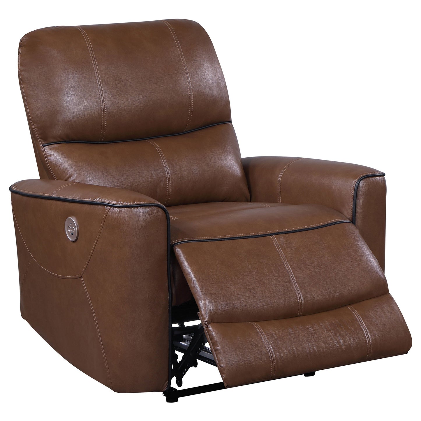 Fauteuil inclinable électrique Lima, similicuir marron, port USB, coussins en mousse