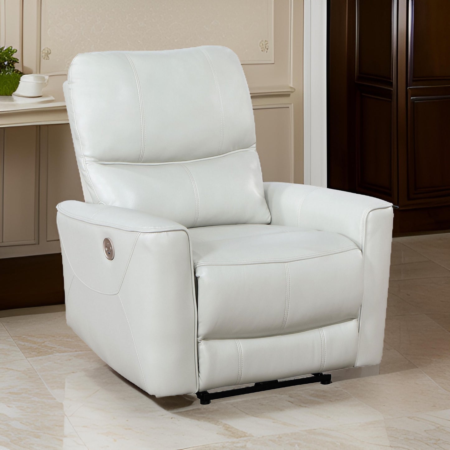 Fauteuil inclinable électrique Lima, similicuir ivoire, port USB, coussins en mousse