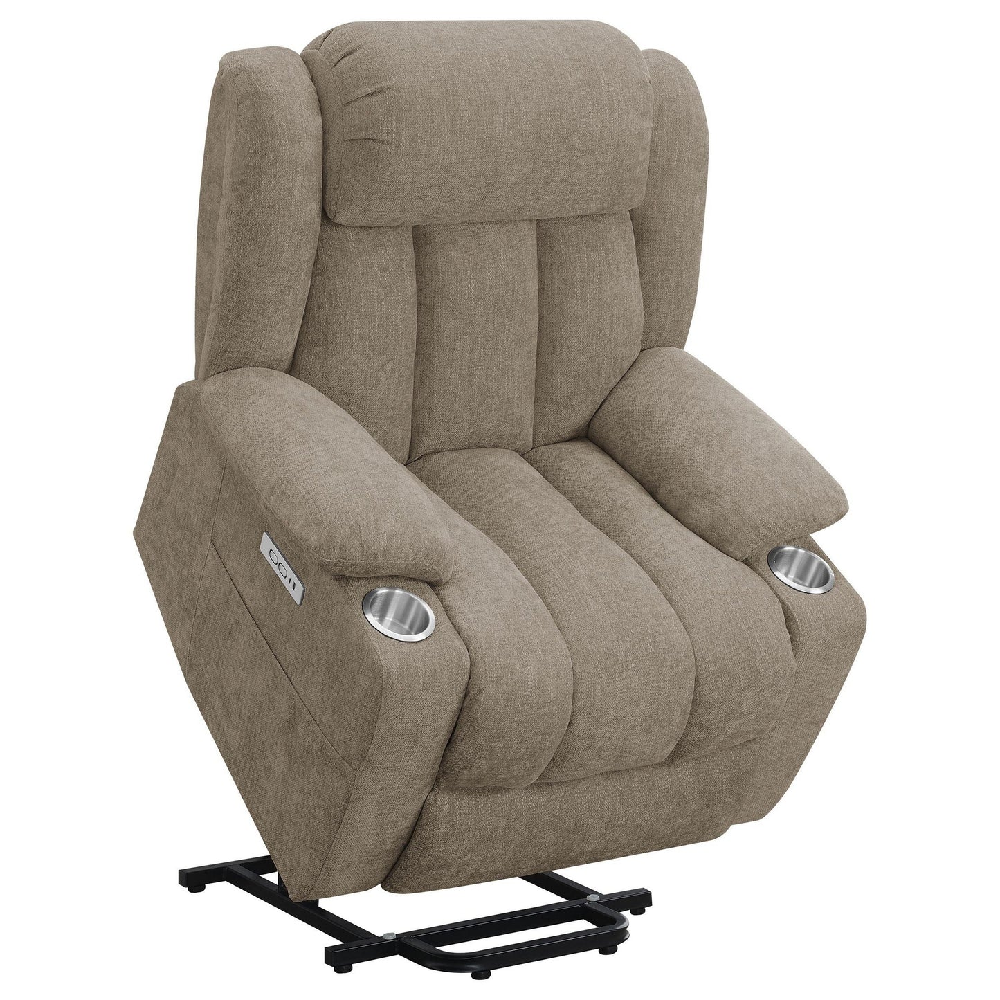 Fauteuil inclinable releveur électrique Limi, marron camel, port USB, porte-gobelets