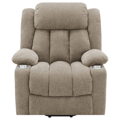 Fauteuil inclinable releveur électrique Limi, marron camel, port USB, porte-gobelets