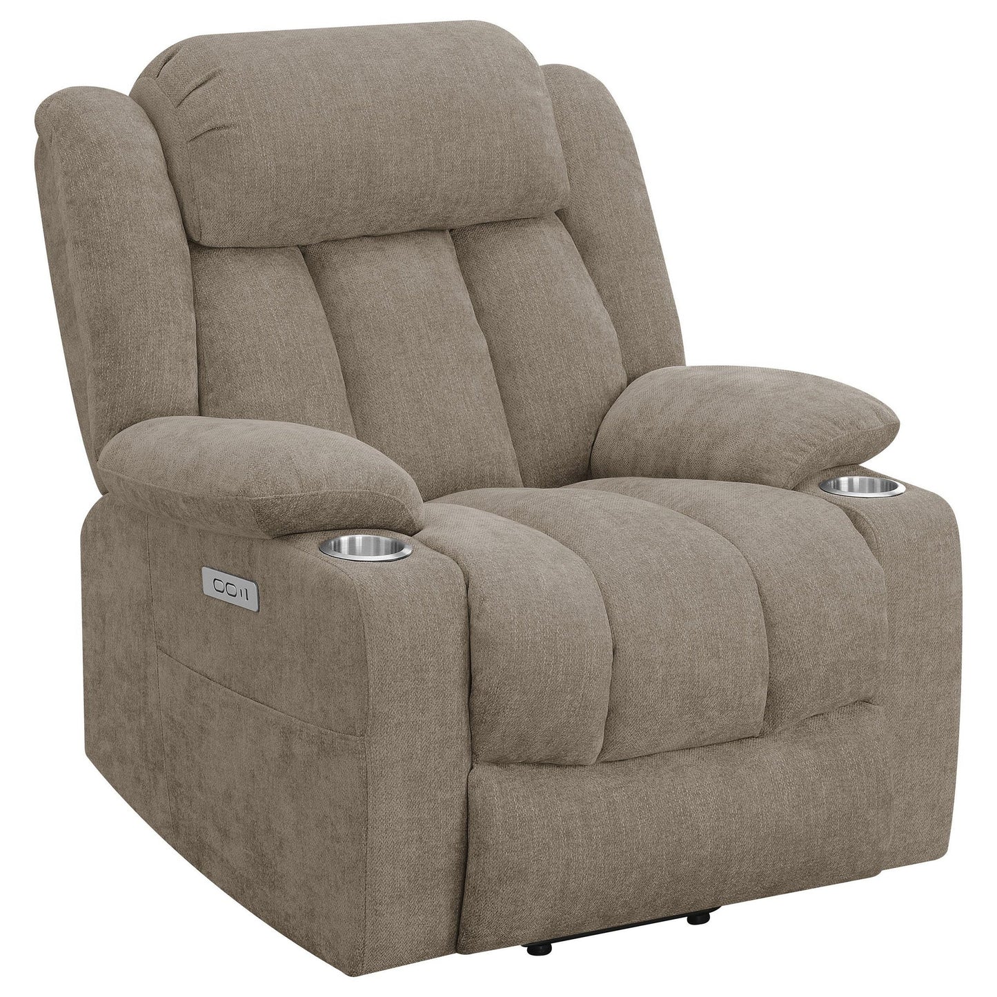 Fauteuil inclinable releveur électrique Limi, marron camel, port USB, porte-gobelets
