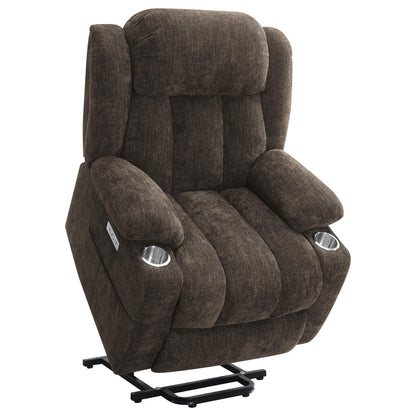 Fauteuil inclinable releveur électrique Limi, marron foncé, port USB, porte-gobelets