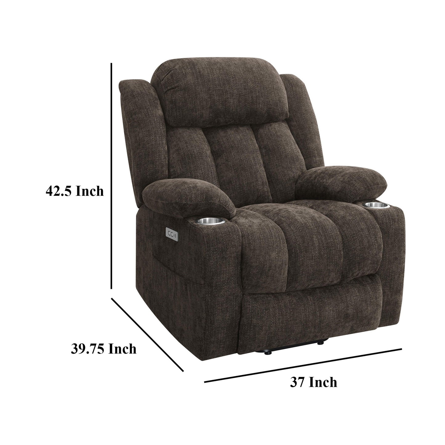 Fauteuil inclinable releveur électrique Limi, marron foncé, port USB, porte-gobelets